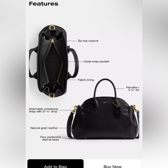 Coach soft empire 28 Black Leather Satchel with Gold Accents - Picture 10 of 10